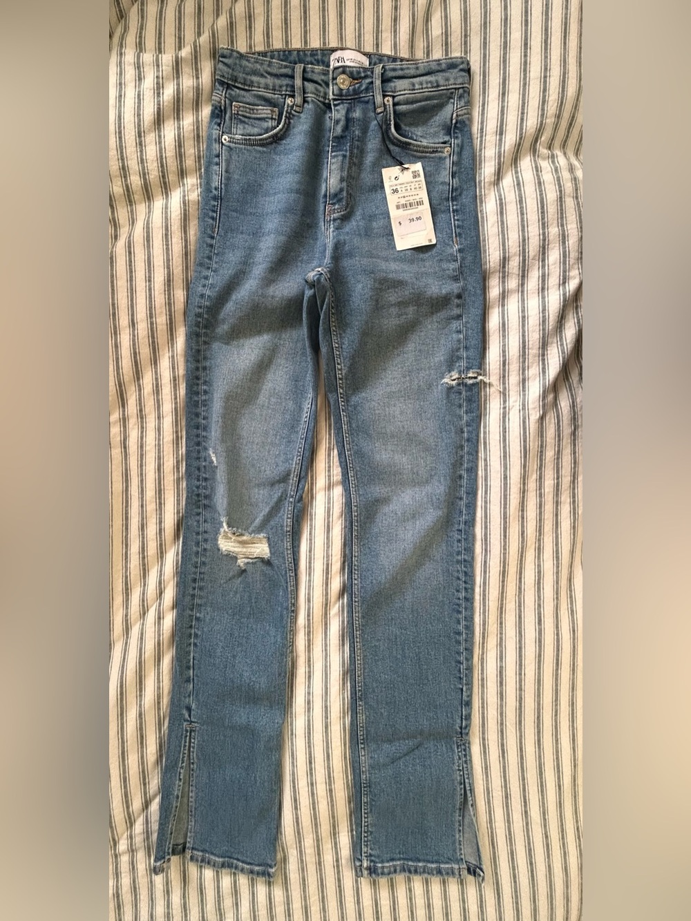 Zara Light Blue Skinny Ripped Jeans